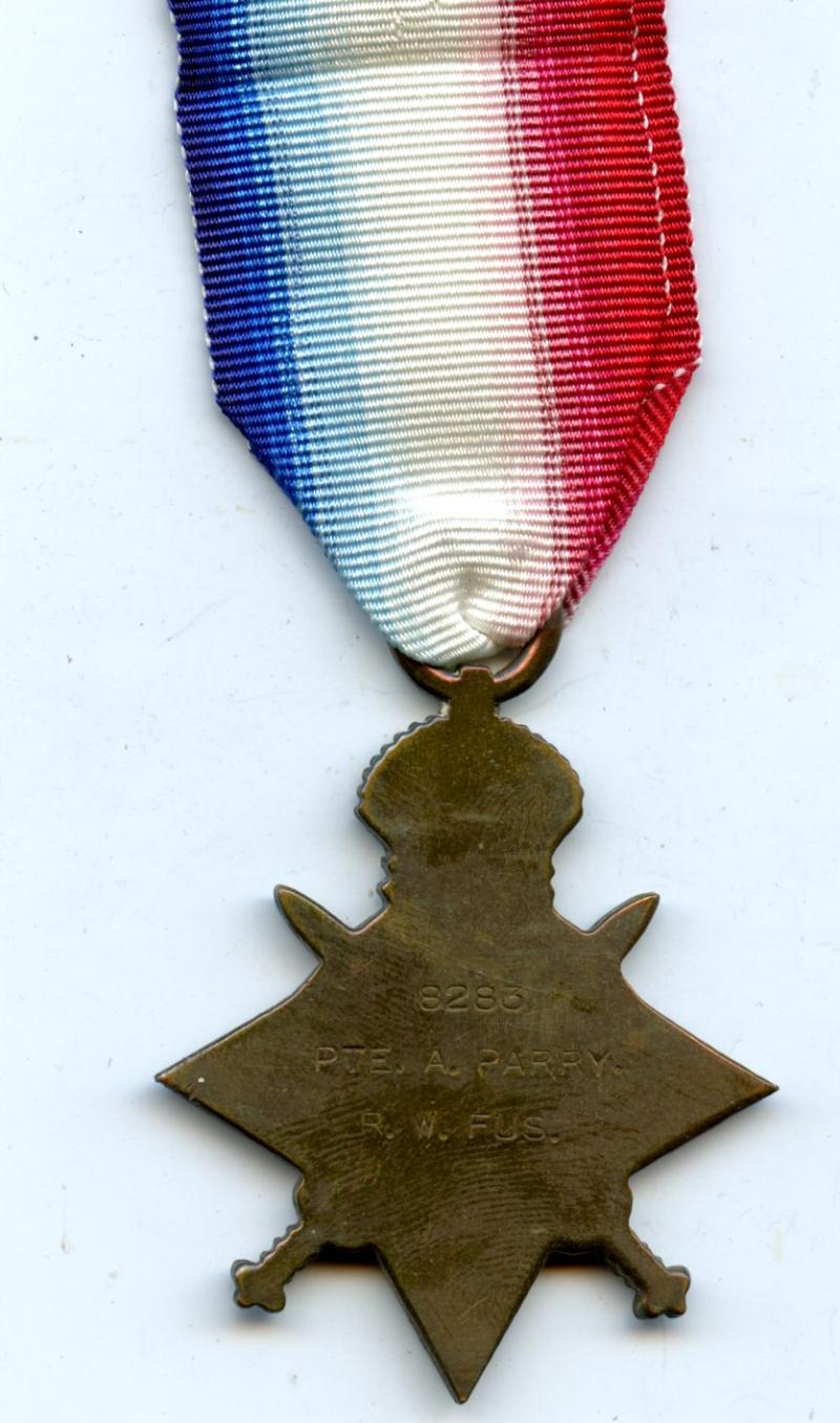 WW1 1914-15 Star Medal To Pte Alfred Parry, Royal Welsh Fusiliers & RAMC
