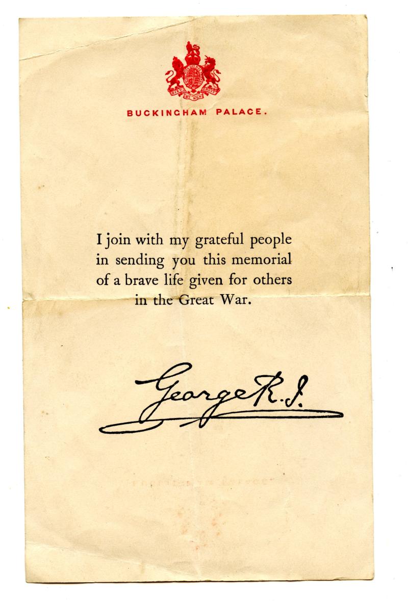 WW1 Buckingham Palace Memorial scroll