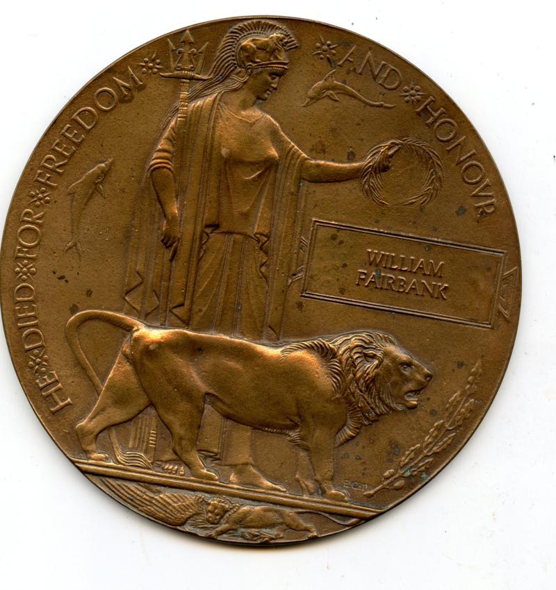 WW1 Memorial Plaque To William Fairbank 15th Bn., West Yorkshire Regiment