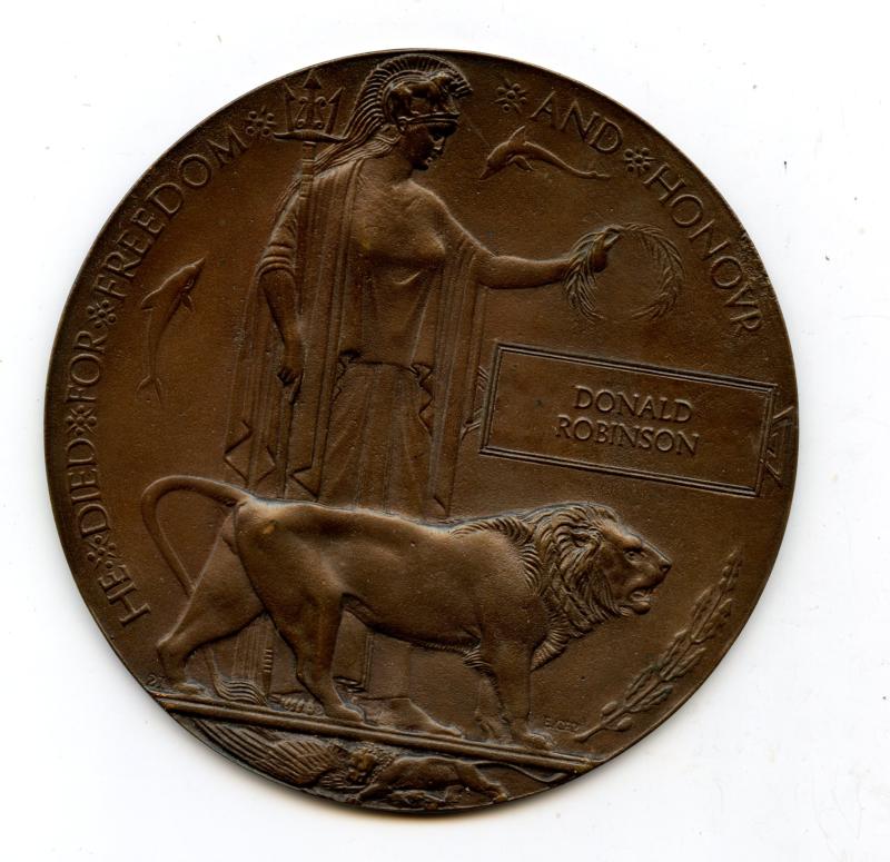 WW1 Memorial Plaque To Donald Robinson