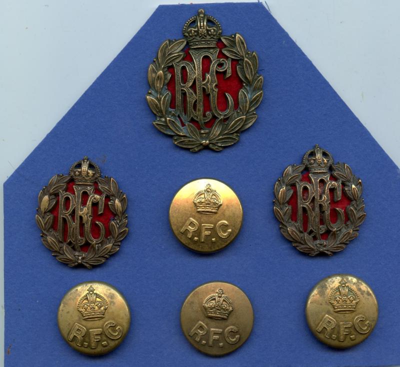 Set of RFC Royal Flying Corps Officers Badges and Buttons