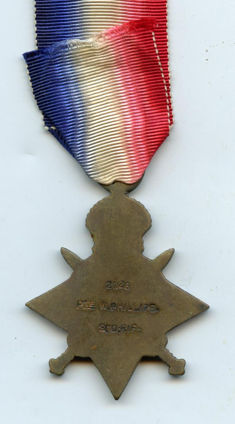 WW1 1914-15 Star Medal To Pte William Phillips, 7th Bn., Cameronians (Scottish Rifles)