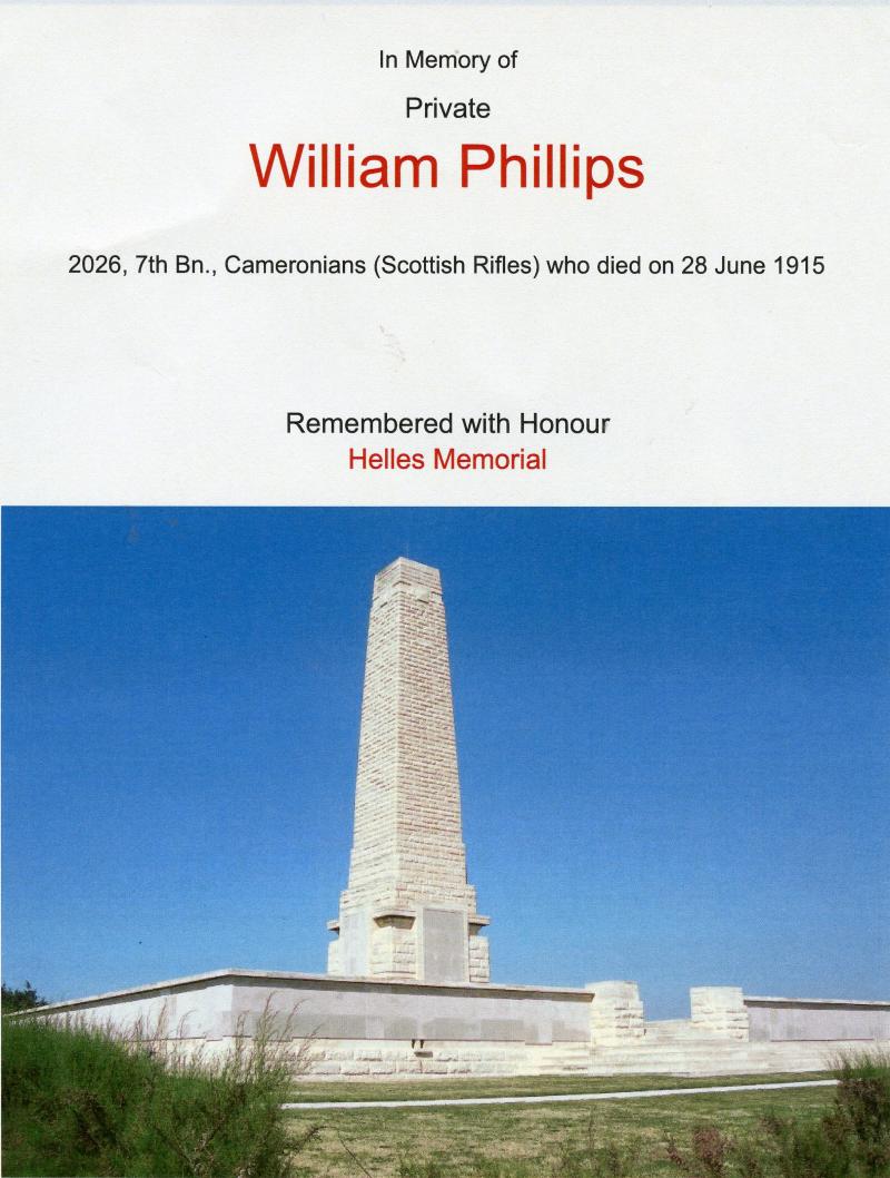 WW1 1914-15 Star Medal To Pte William Phillips, 7th Bn., Cameronians (Scottish Rifles)