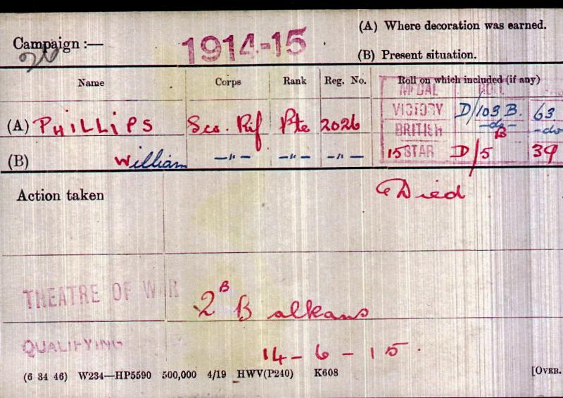WW1 1914-15 Star Medal To Pte William Phillips, 7th Bn., Cameronians (Scottish Rifles)
