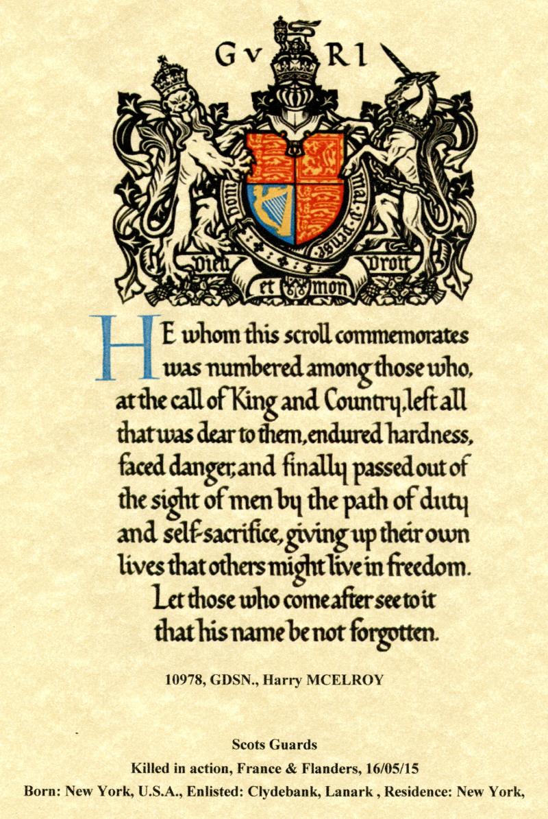 WW1 1914-15 Star & Victory Medal To Guardsman Harry McElroy, Scots Guards ( Born in New York U.S.A.)