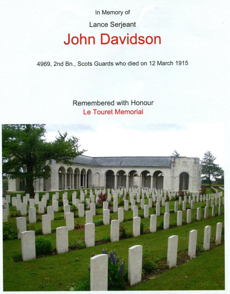 WW1 1914 Mons Trio To Lance Serjeant John Davidson 2nd Bn., Scots Guards