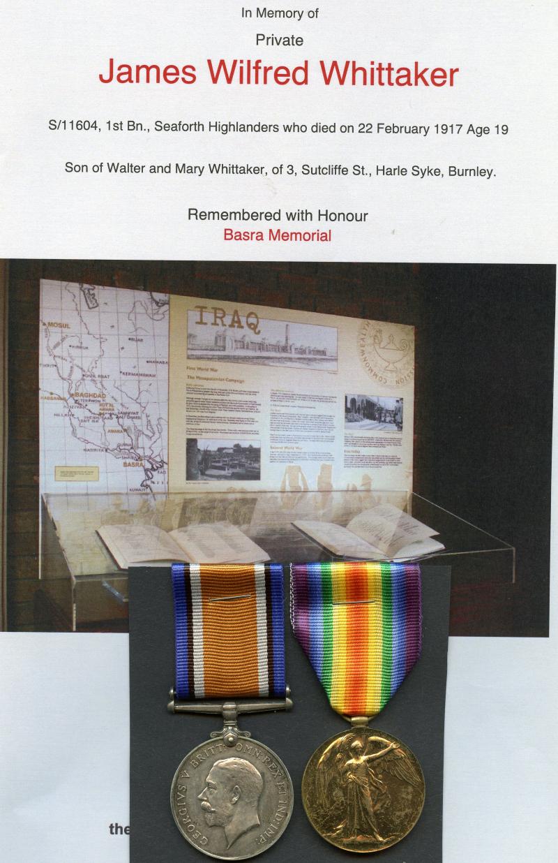WW1 British War & Victory Medals Pair To Pte James Wilfred Whittaker, 1st Bn., Seaforth Highlanders