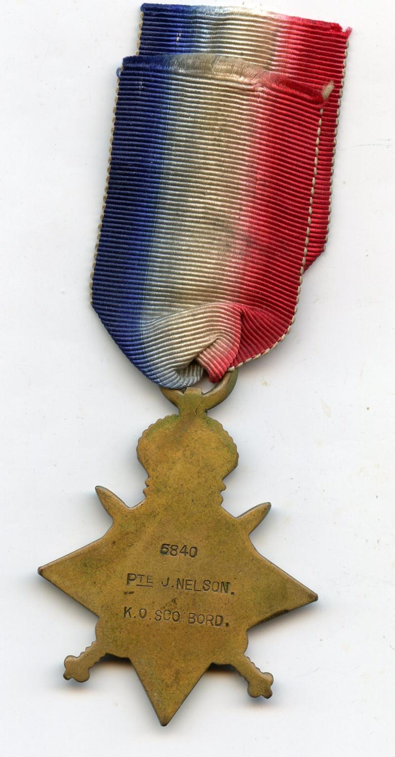 WW1 1914 Casualty 1914 Mons Star To Lance Corporal James Nelson 2nd Bn., King's Own Scottish Borderers
