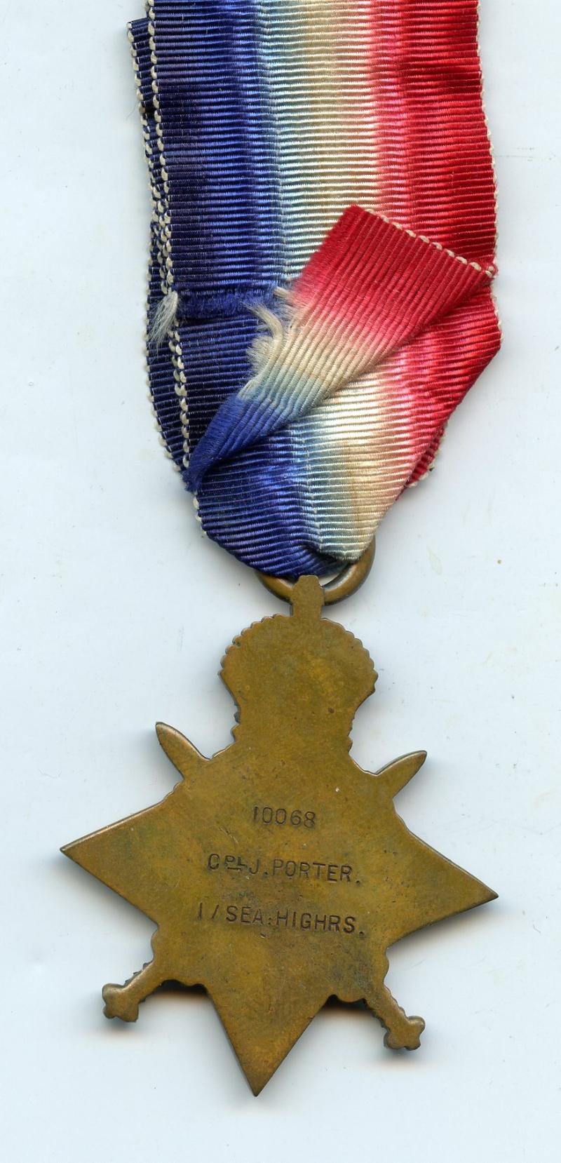 WW1 1914 Mons Star To Sgt James Porter, D.C.M. Sgt Porter 1st Bn., Seaforth Highlanders