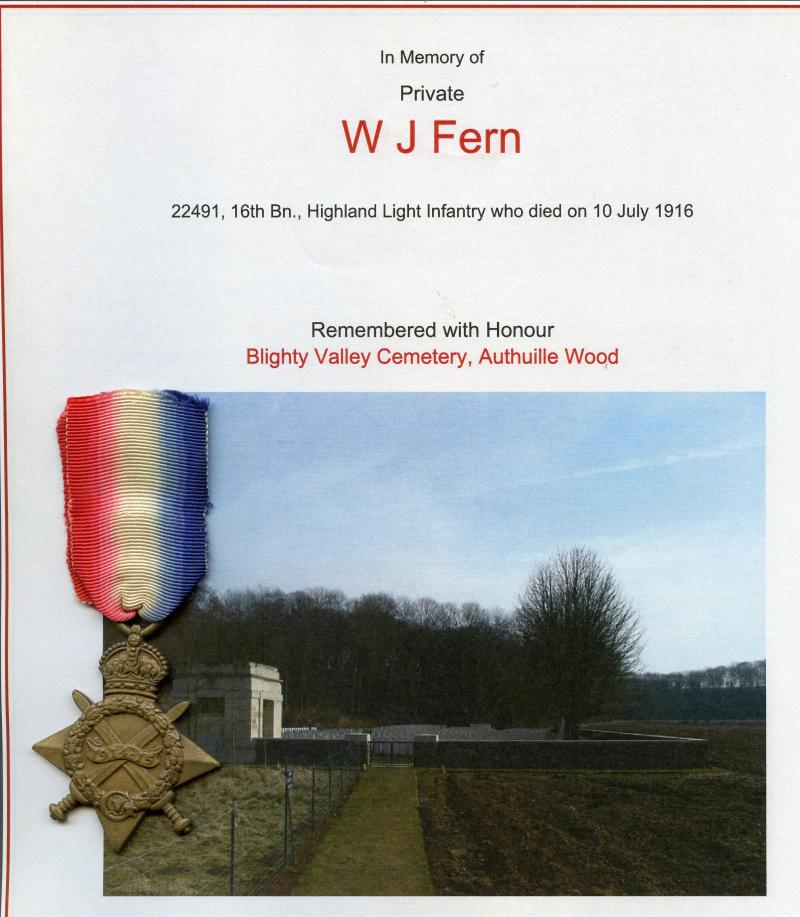 WW1 1914-15 Star Medal To Pte William J Fern, 16th Bn., Highland Light Infantry
