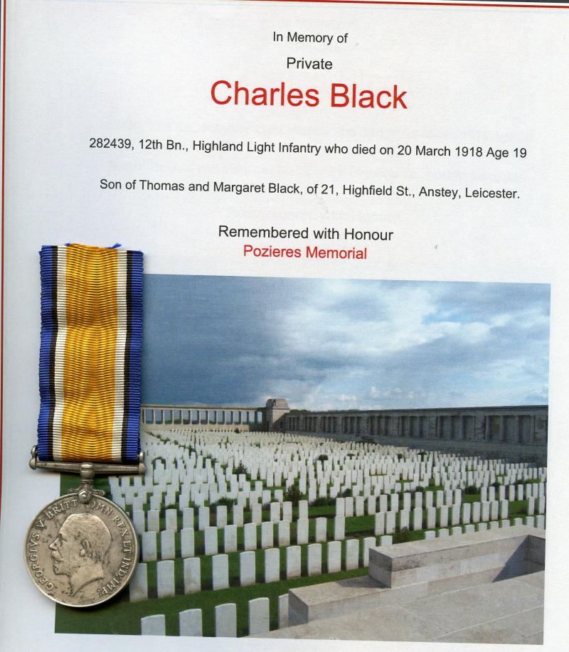 WW1 British War Medal 1914-18 To Pte Charles Black 12th Bn., Highland Light Infantry